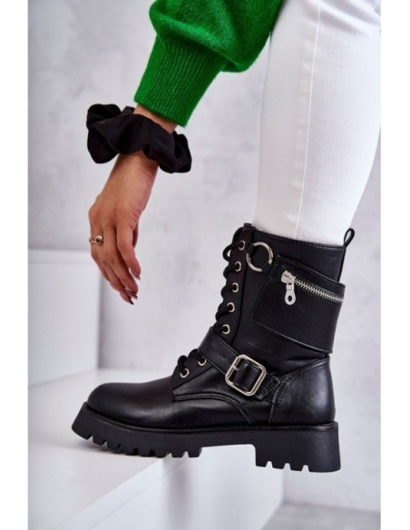 Leather Boots On Flat Heels Black Marlis
