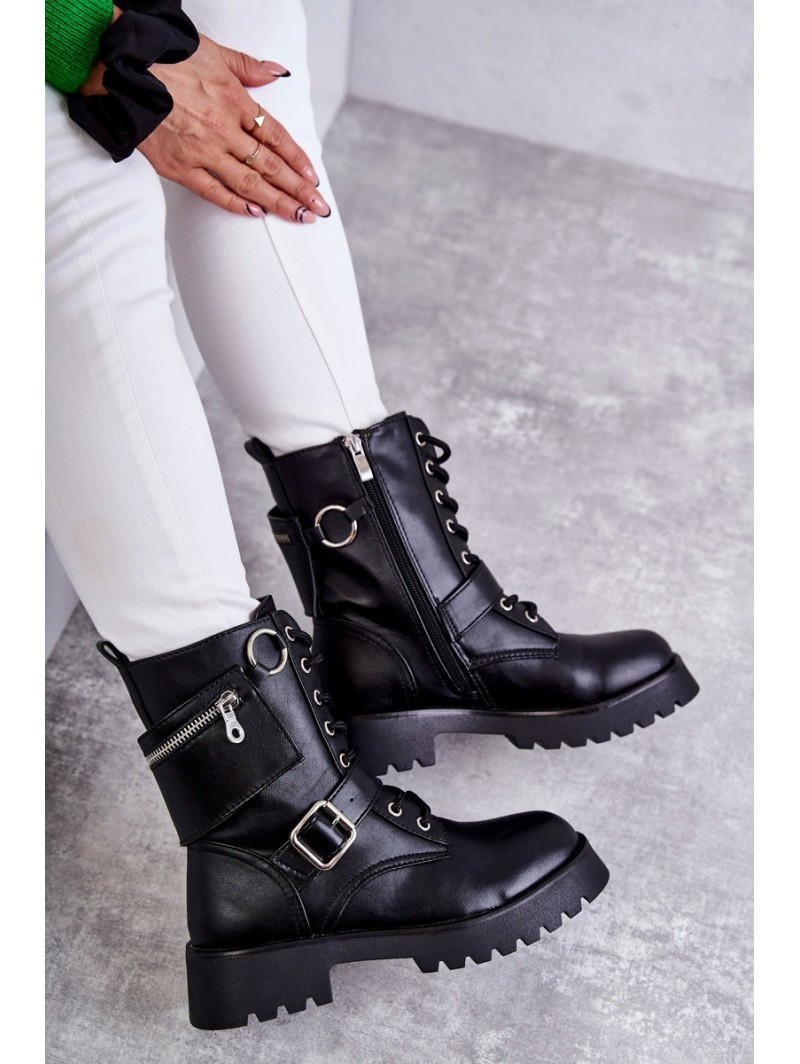 Leather Boots On Flat Heels Black Marlis