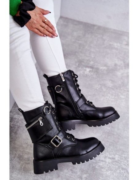 Leather Boots On Flat Heels Black Marlis