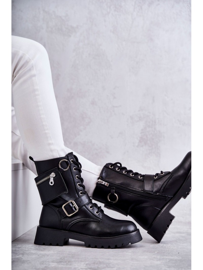 Leather Boots On Flat Heels Black Marlis