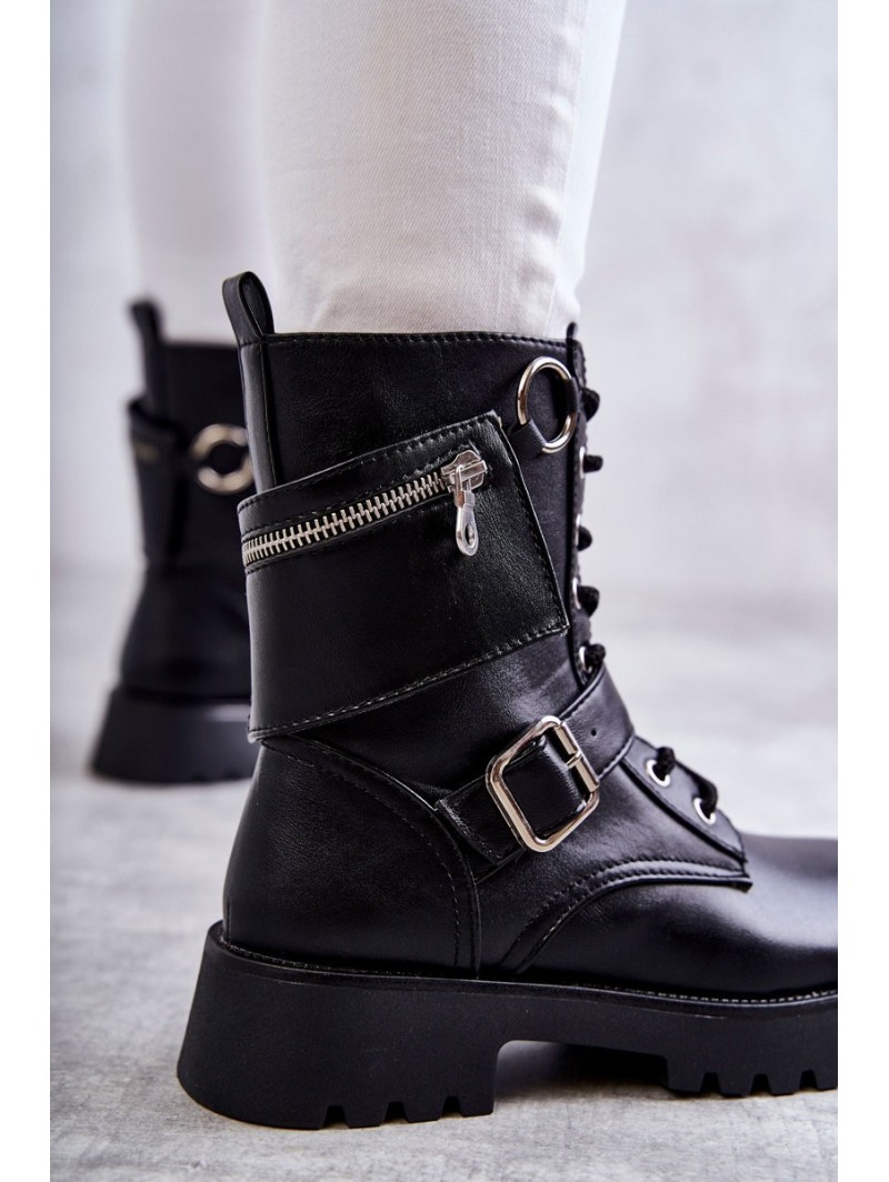 Leather Boots On Flat Heels Black Marlis