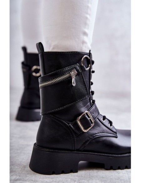 Leather Boots On Flat Heels Black Marlis