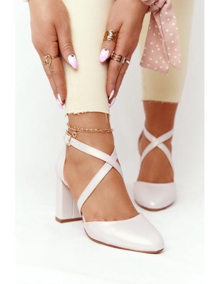 Pearl Pumps On A Block Heel Sergio Leone SK863 Beige