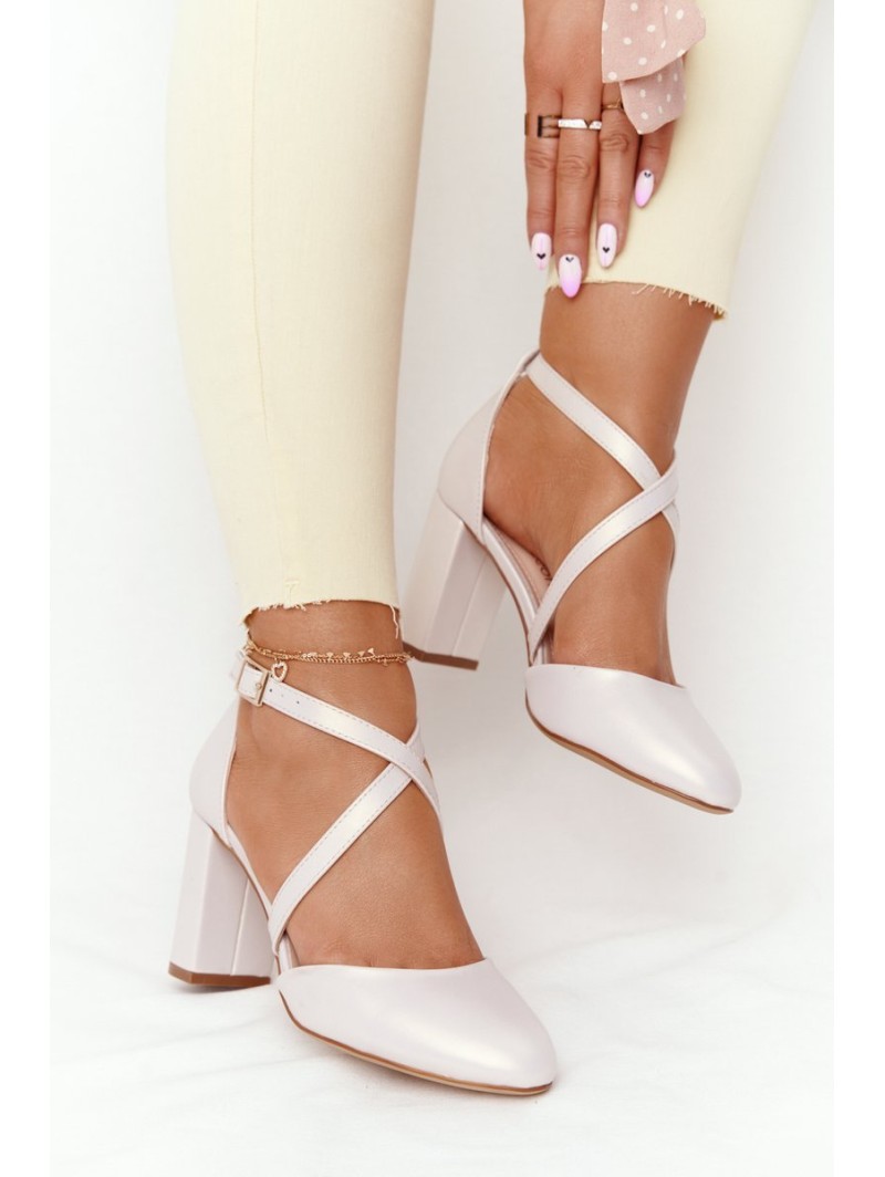Pearl Pumps On A Block Heel Sergio Leone SK863 Beige