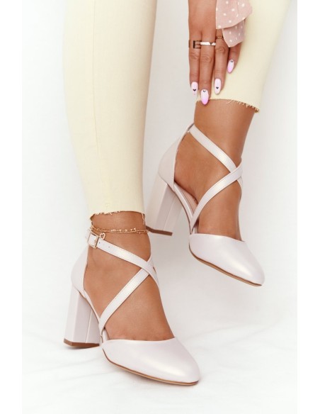 Pearl Pumps On A Block Heel Sergio Leone SK863 Beige