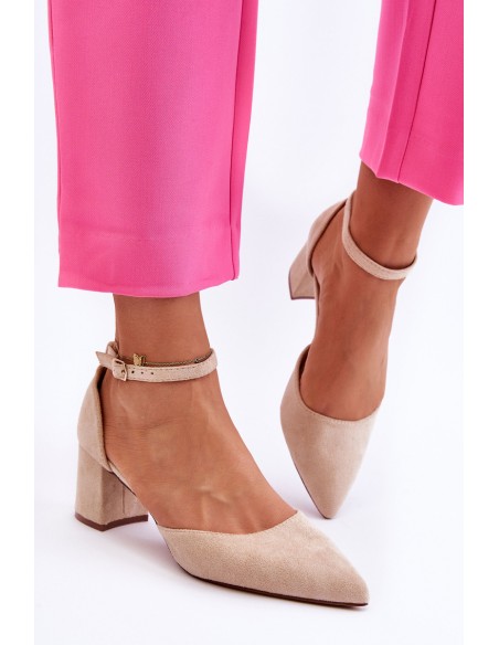 Suede Heel Pumps Beige Promise