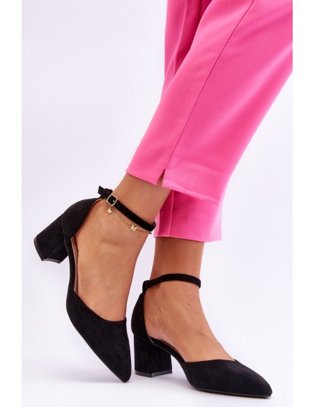 Suede Heel Pumps Black Promise