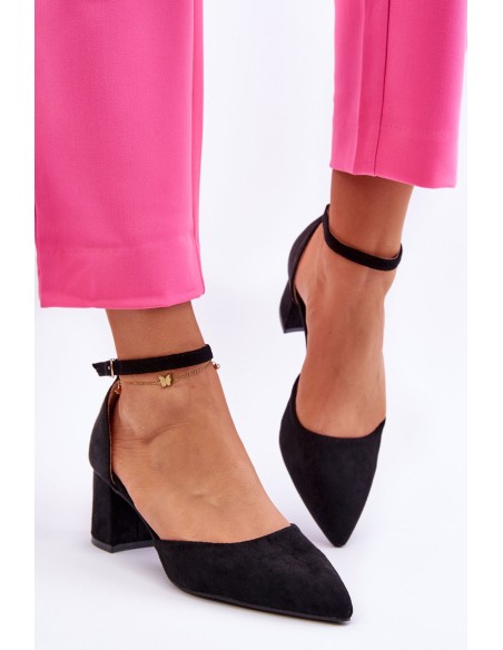 Suede Heel Pumps Black Promise