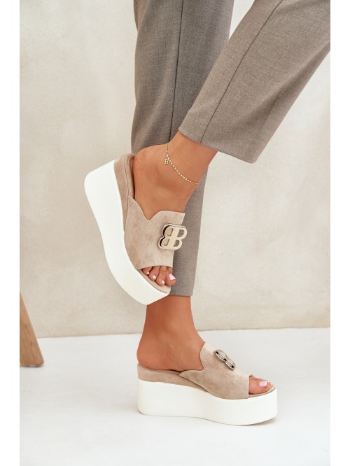 Platform And Wedge Sandals With Decoration Beige Tanonea