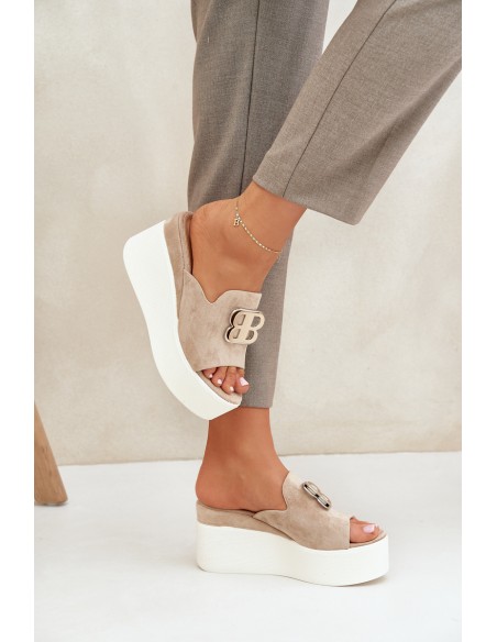 Platform And Wedge Sandals With Decoration Beige Tanonea