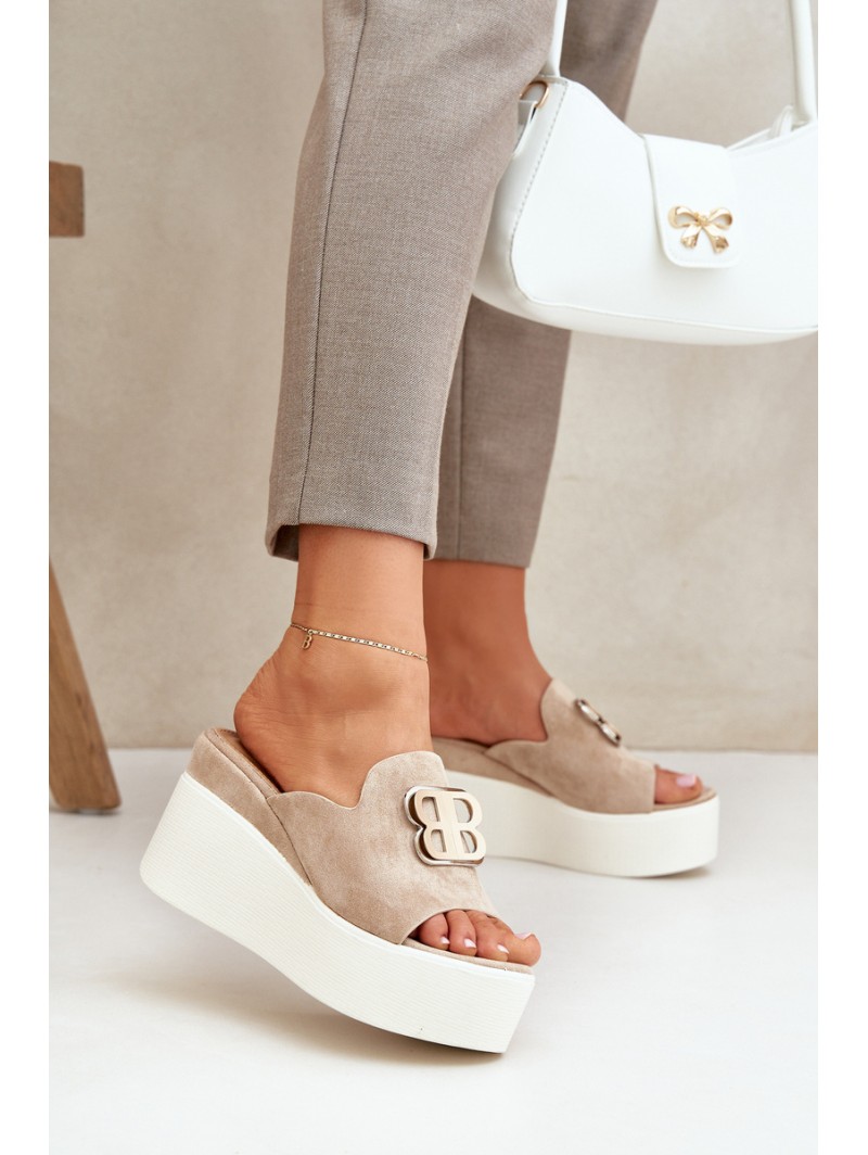 Platform And Wedge Sandals With Decoration Beige Tanonea