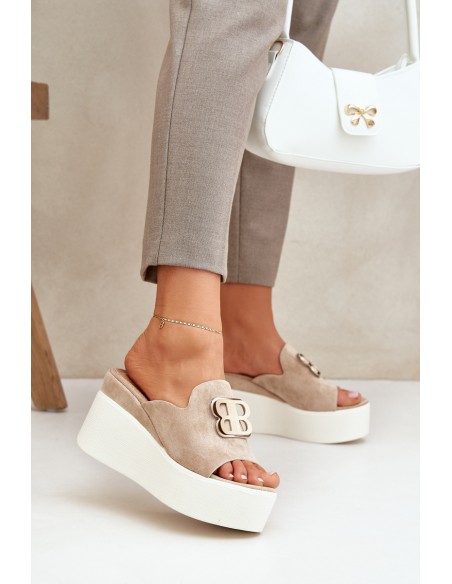 Platform And Wedge Sandals With Decoration Beige Tanonea
