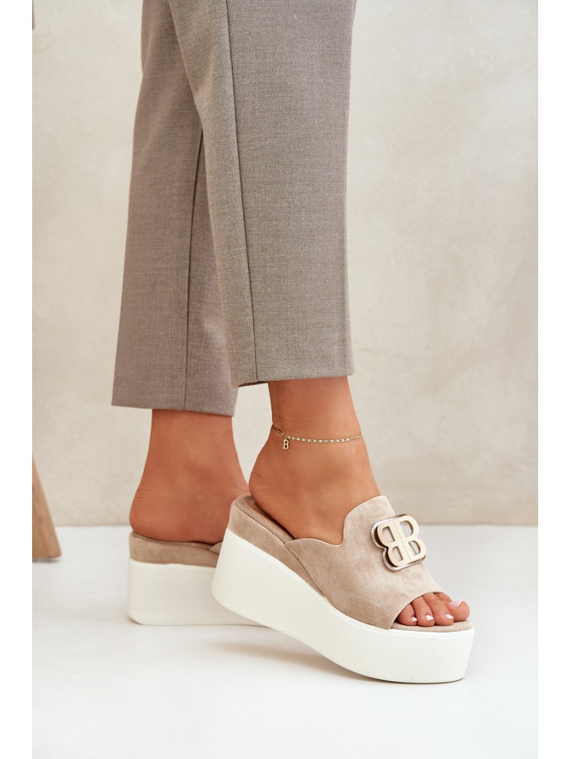 Platform And Wedge Sandals With Decoration Beige Tanonea