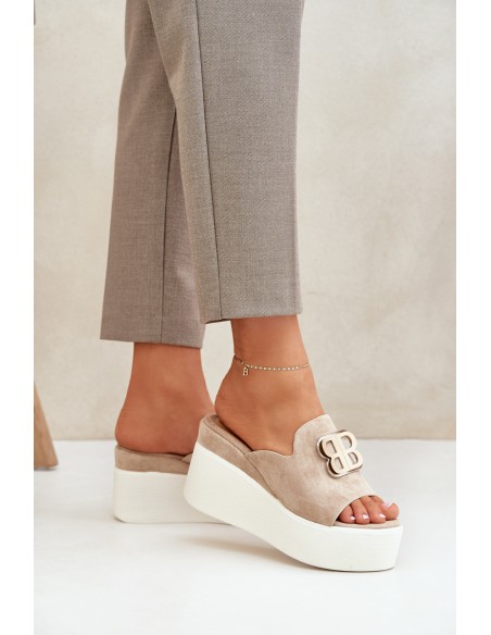 Platform And Wedge Sandals With Decoration Beige Tanonea