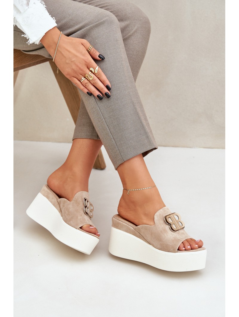 Platform And Wedge Sandals With Decoration Beige Tanonea