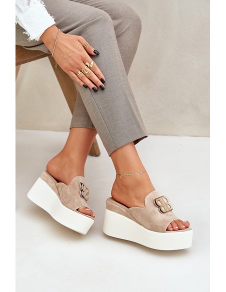 Platform And Wedge Sandals With Decoration Beige Tanonea