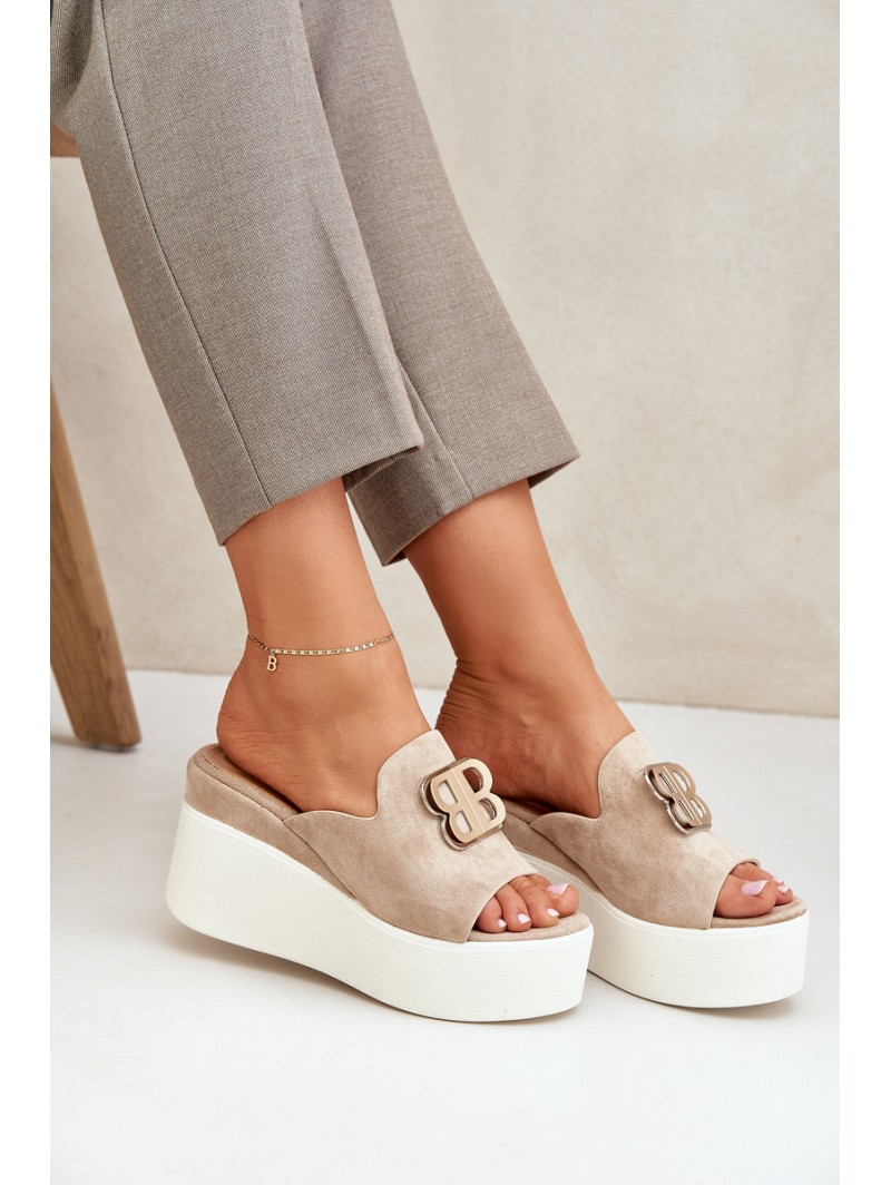 Platform And Wedge Sandals With Decoration Beige Tanonea