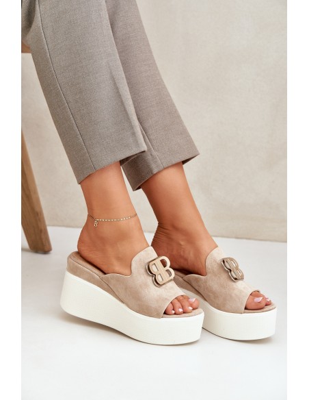 Platform And Wedge Sandals With Decoration Beige Tanonea