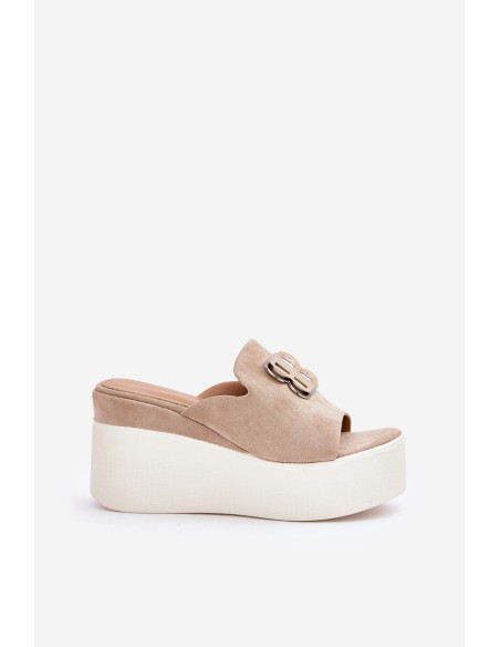Platform And Wedge Sandals With Decoration Beige Tanonea