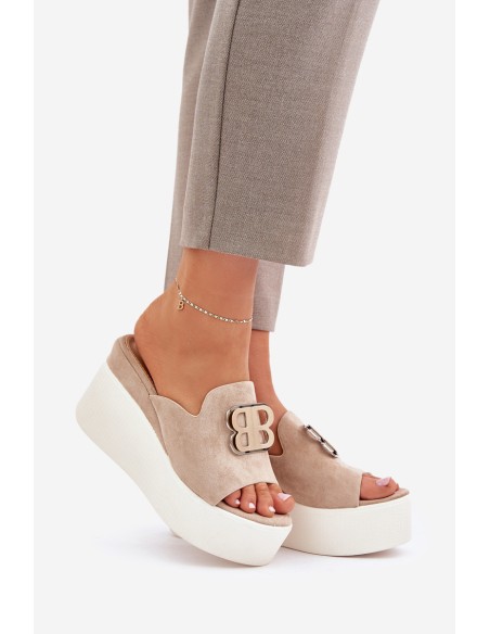 Platform And Wedge Sandals With Decoration Beige Tanonea