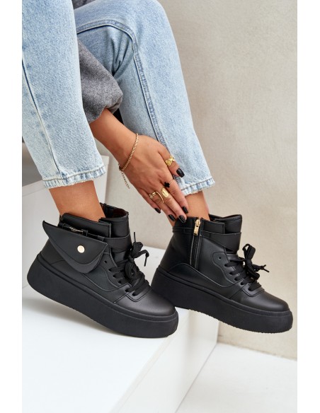 High Sneakers With Pouch On Platform Black Saramis