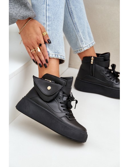 High Sneakers With Pouch On Platform Black Saramis