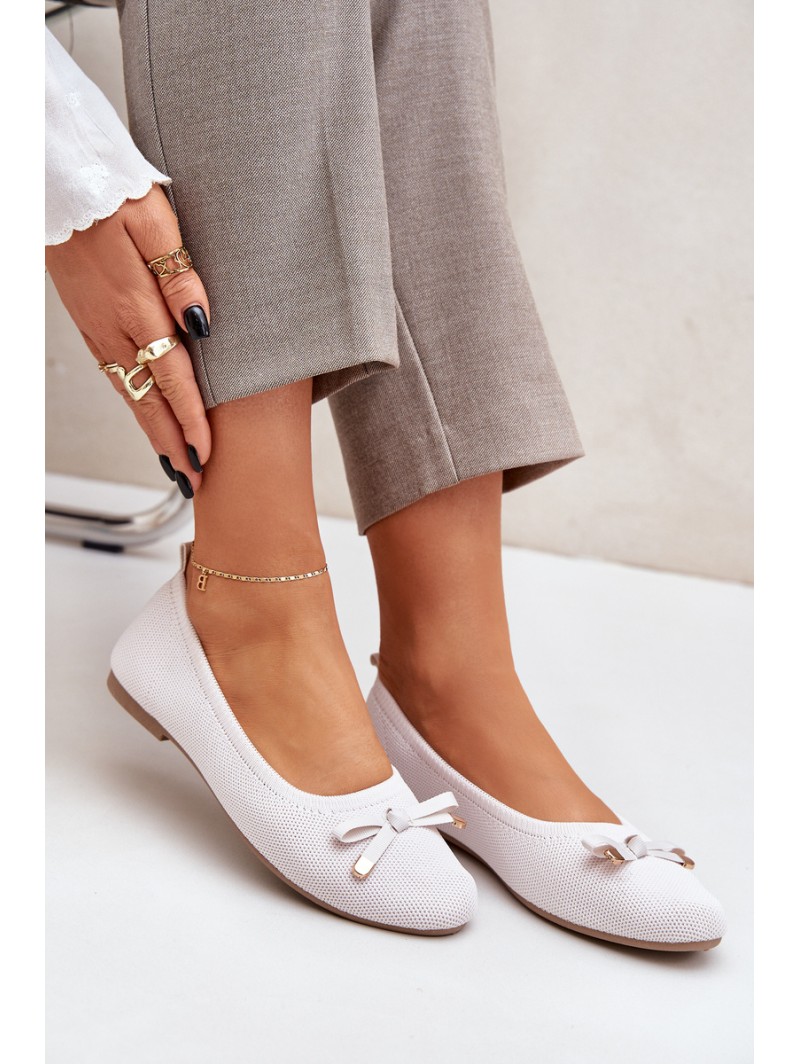 Mesh Ballet Flats With Bow Light Beige Bianila