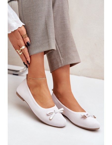 Mesh Ballet Flats With Bow Light Beige Bianila