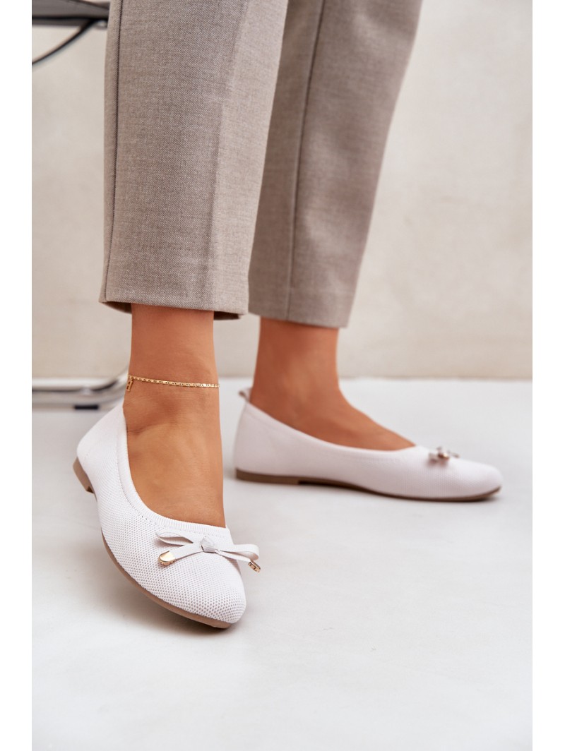 Mesh Ballet Flats With Bow Light Beige Bianila