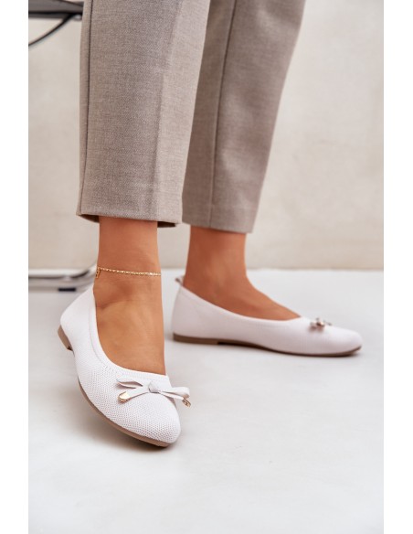 Mesh Ballet Flats With Bow Light Beige Bianila
