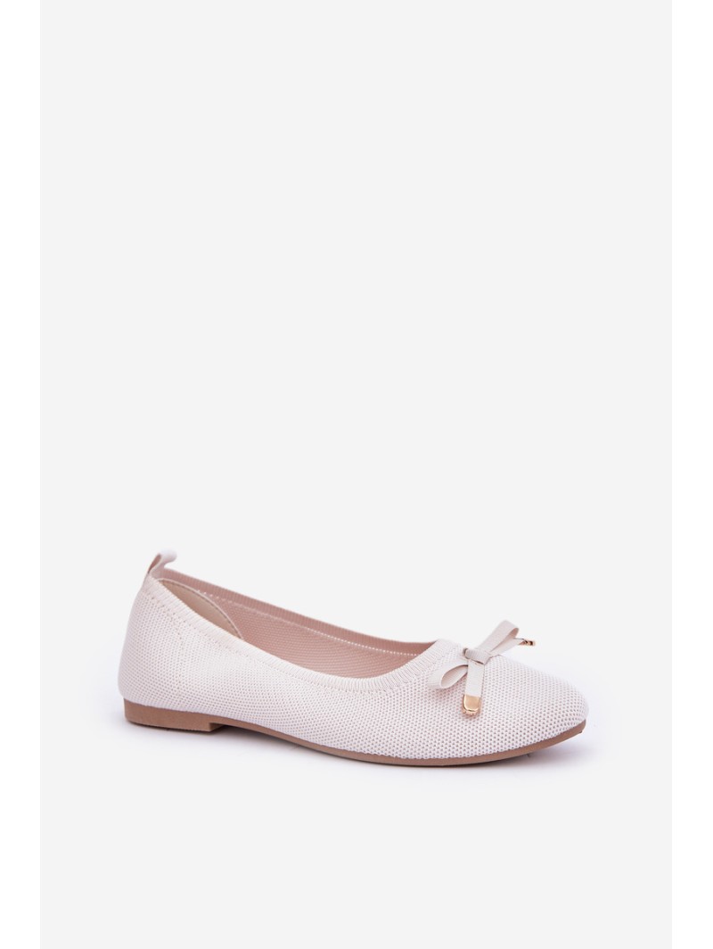 Mesh Ballet Flats With Bow Light Beige Bianila