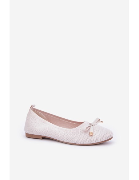 Mesh Ballet Flats With Bow Light Beige Bianila