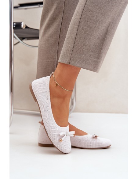 Mesh Ballet Flats With Bow Light Beige Bianila