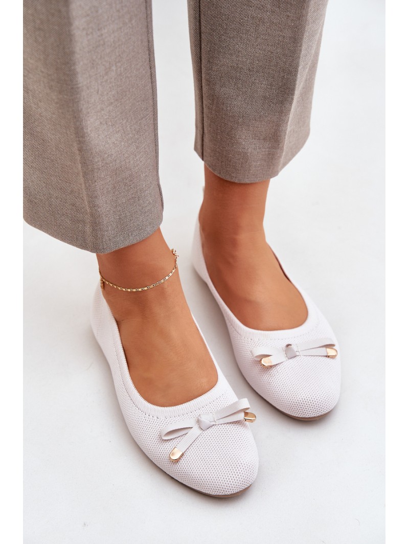 Mesh Ballet Flats With Bow Light Beige Bianila