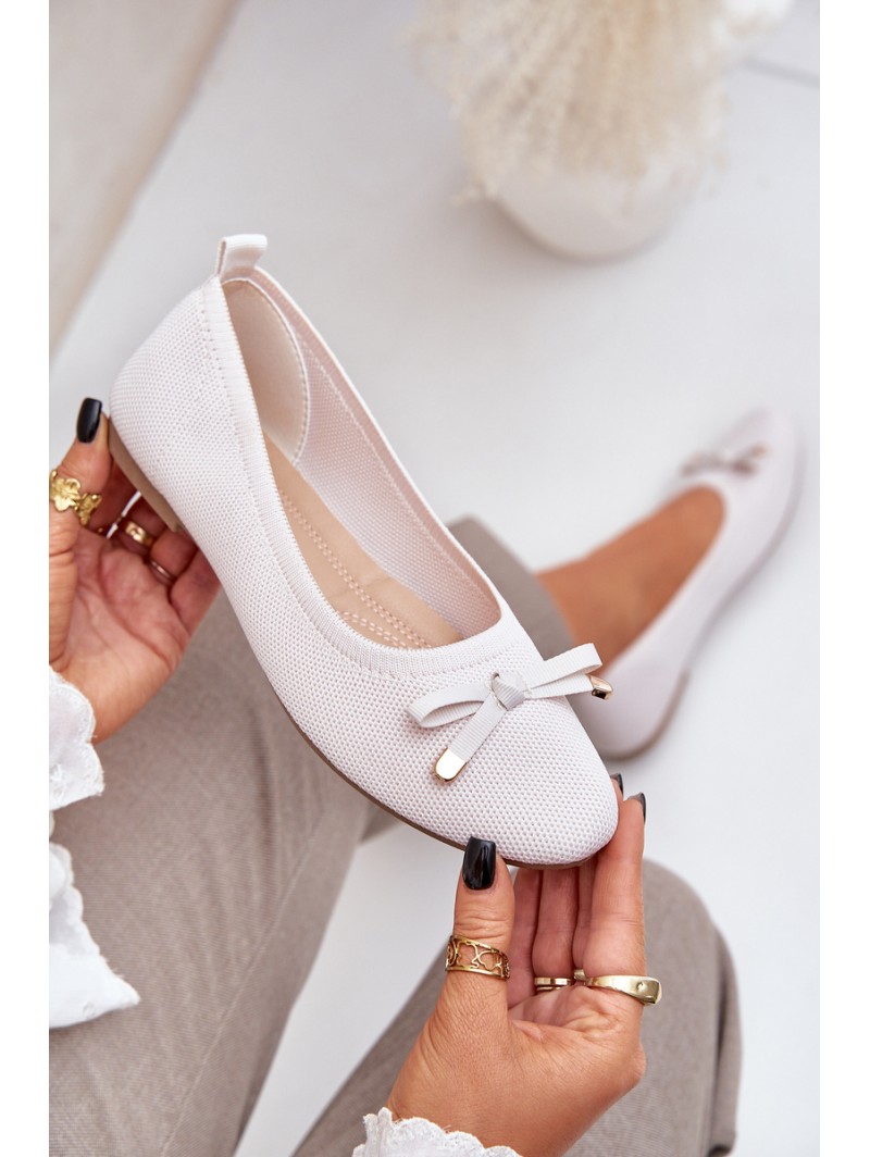 Mesh Ballet Flats With Bow Light Beige Bianila