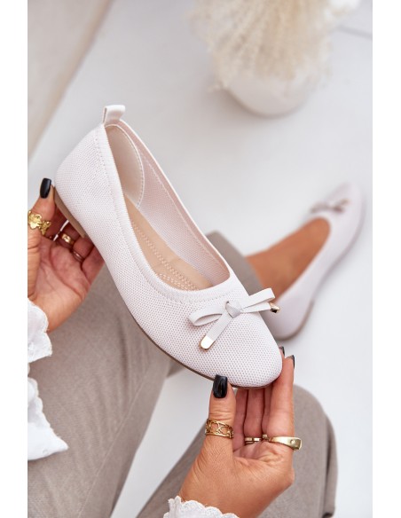 Mesh Ballet Flats With Bow Light Beige Bianila