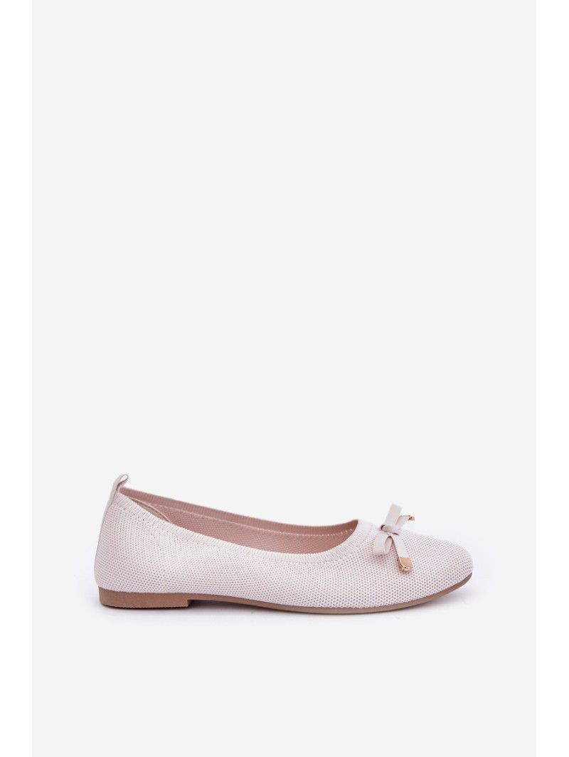 Mesh Ballet Flats With Bow Light Beige Bianila