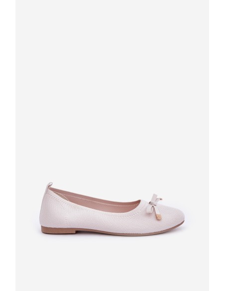 Mesh Ballet Flats With Bow Light Beige Bianila