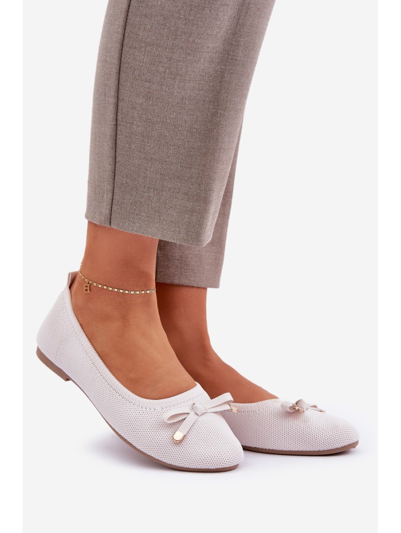 Mesh Ballet Flats With Bow Light Beige Bianila