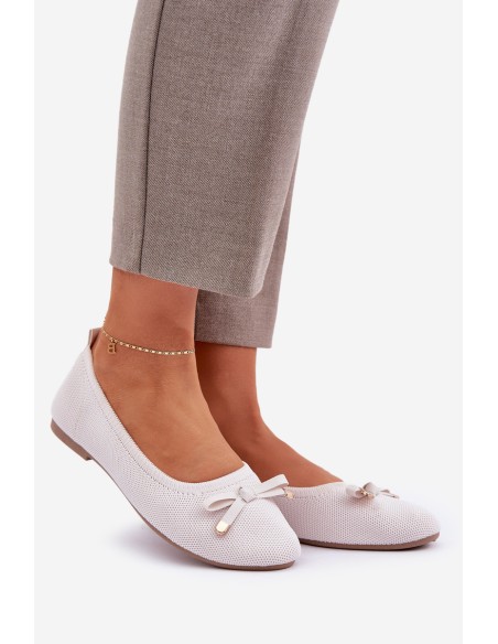 Mesh Ballet Flats With Bow Light Beige Bianila