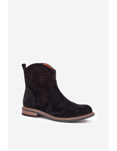 Perforated Ankle Boots With Flat Heel Black Zinollia