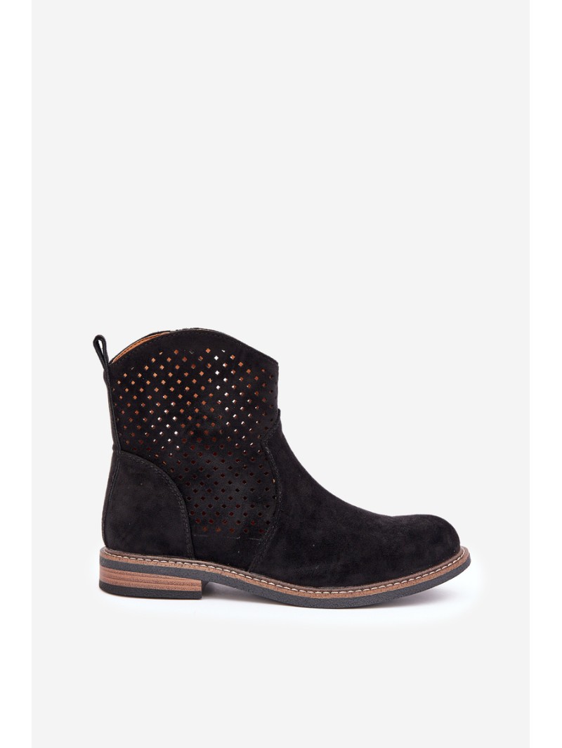 Perforated Ankle Boots With Flat Heel Black Zinollia