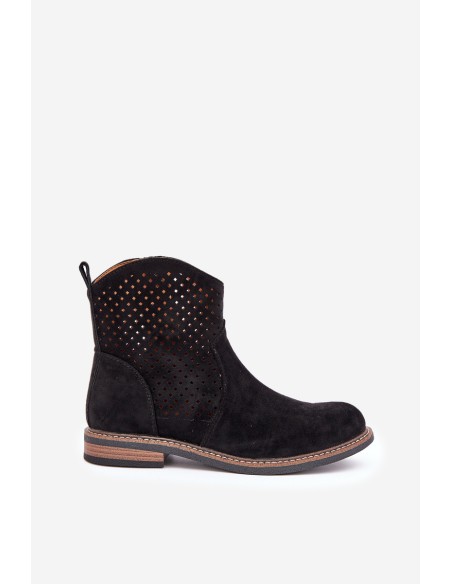Perforated Ankle Boots With Flat Heel Black Zinollia
