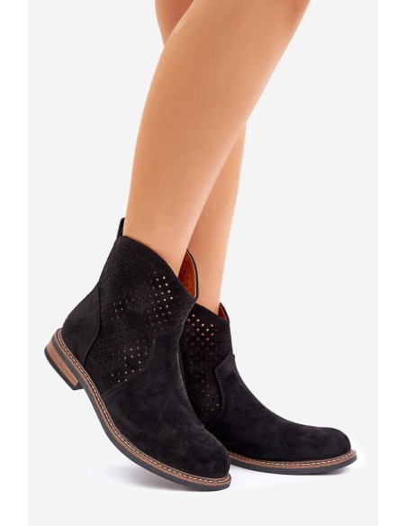 Perforated Ankle Boots With Flat Heel Black Zinollia