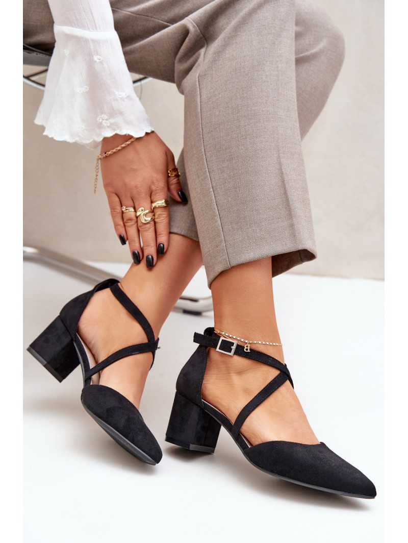 Block Heel Pumps Made of Eco Suede Sergio Leone SK830 Black