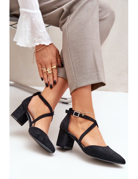 Block Heel Pumps Made of Eco Suede Sergio Leone SK830 Black