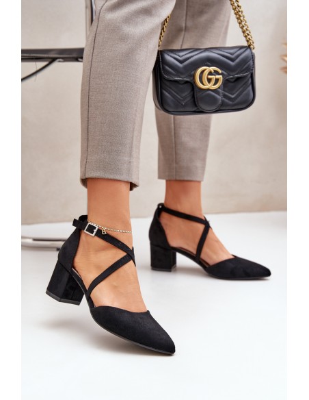 Block Heel Pumps Made of Eco Suede Sergio Leone SK830 Black