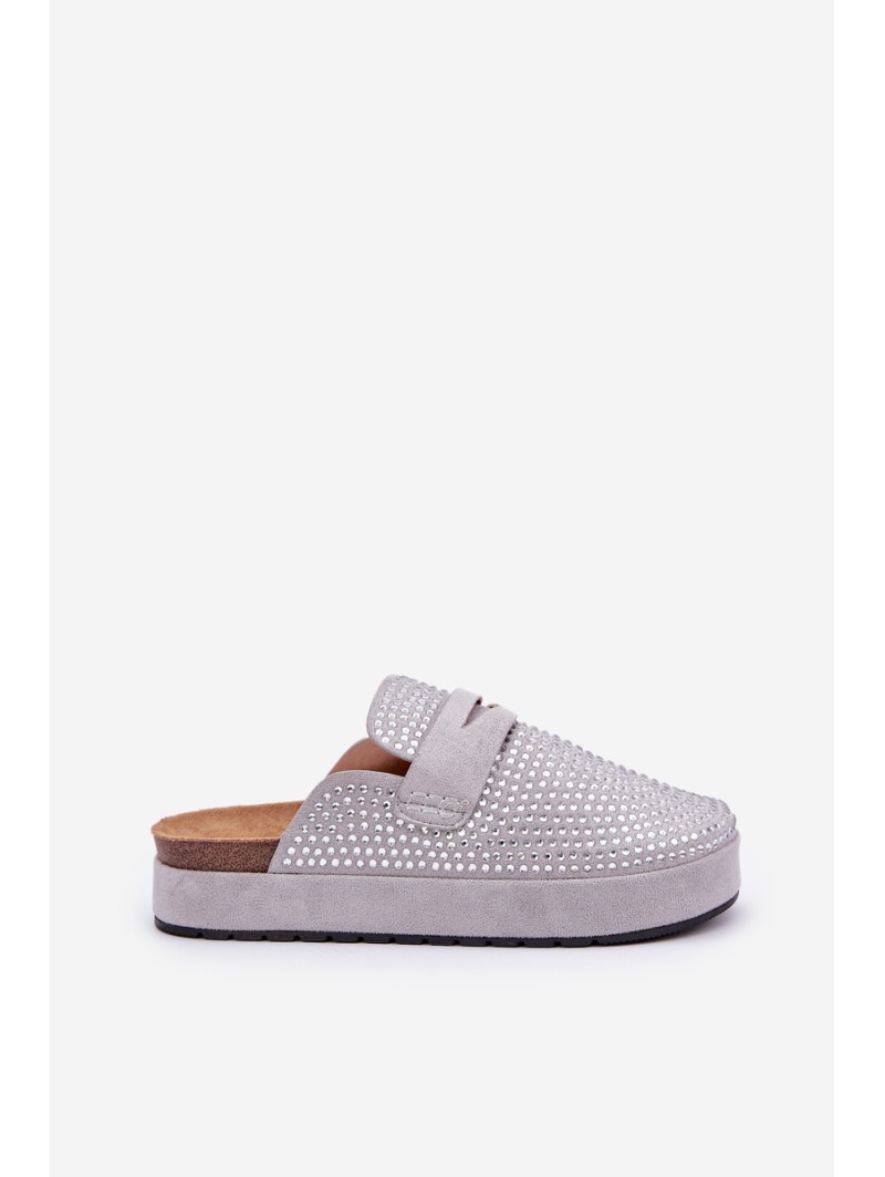Ladies Sandals Adorned With Rhinestones On Platform Gray Deorani