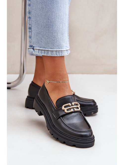 Women Moccasins With Golden Detail Black Trionna 2