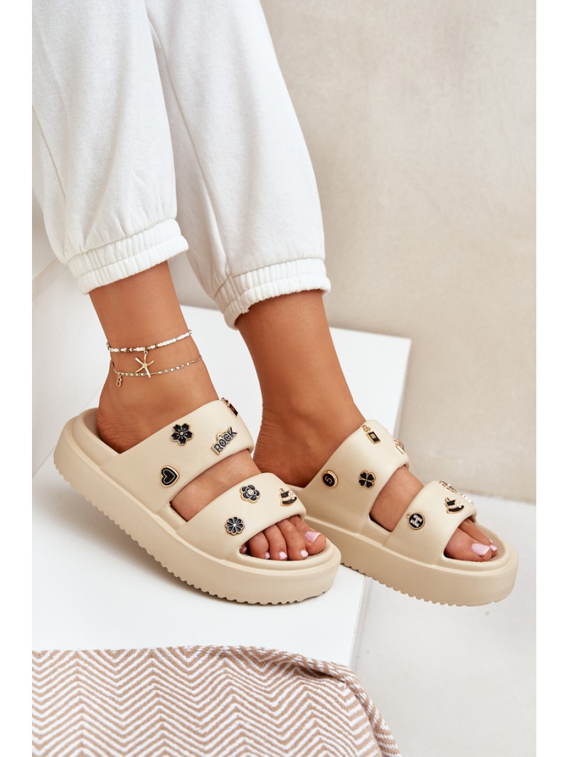 Women's Foam Slippers With Decorations Beige Ravanala